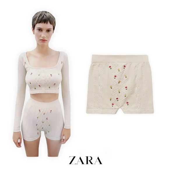 Zara Pants - ZARA | Beige | SEAMLESS EMBROIDERED SHORTS